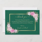 エメラルドグリーンと金ゴールド赤面フローラサンキューカード サンキューカード (正面)