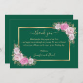 エメラルドグリーンと金ゴールド赤面フローラサンキューカード サンキューカード (正面/裏面)