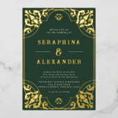 エメラルドグリーンと金ゴールド |ヴィンエレガントテージ結婚式 箔招待状 (正面)