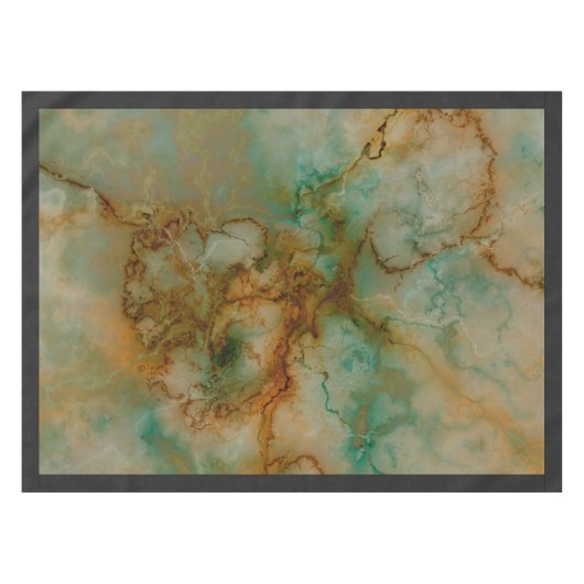 エメラルドグリーンと銅の金ゴールド大理石 テーブルクロス (正面(横))