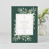 エメラルドグリーンのおしゃれな葬儀お礼カード サンキューカード (スタンド正面)