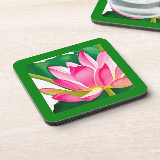 エメラルドグリーンのを使用した大きなピンクの葉スイリ コースター (左側)