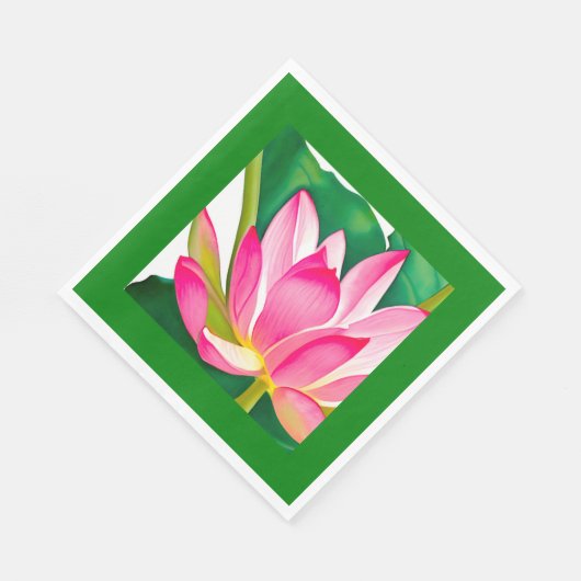 エメラルドグリーンのを使用した大きなピンクの葉スイリ スタンダードランチョンナプキン (角)