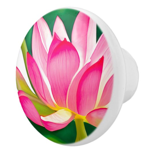 エメラルドグリーンのを使用した大きなピンクの葉スイリ セラミックノブ (右)