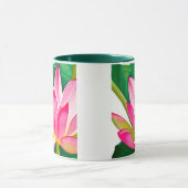 エメラルドグリーンのを使用した大きなピンクの葉スイリ マグカップ (中央)