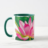 エメラルドグリーンのを使用した大きなピンクの葉スイリ マグカップ (左)