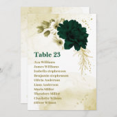 エメラルドグリーンのアイボリーゴールドの花の席次表カード 招待状 (正面/裏面)