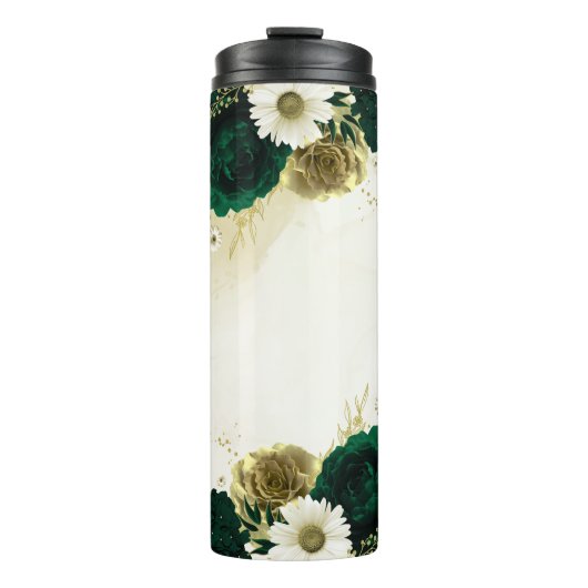 エメラルドグリーンのアイボリーゴールドの花 タンブラー (正面)