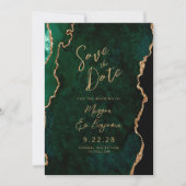 エメラルドグリーンのアゲートスクリプト結婚式のSave the Date 招待状 (正面)