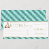 エメラルドグリーンのイースター小切手ギフト券カード 招待状 (正面/裏面)