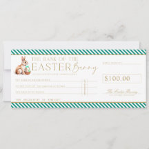 エメラルドグリーンのイースター小切手ギフト券カード