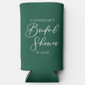 エメラルドグリーンのウェディングシャワーパーソナライズ スリム缶クーラー (正面)