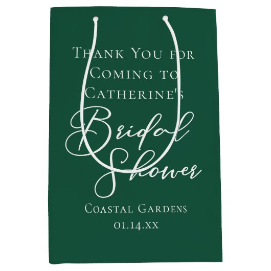 エメラルドグリーンのウェディングシャワー パーソナライズド ミディアムペーパーバッグ (正面)