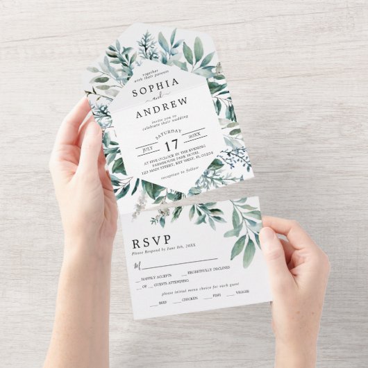 エメラルドグリーンのウェディング オールインワン招待状 オールインワン招待状 (貼ってはがせる)