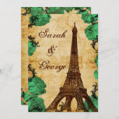 エメラルドグリーンのエッフェル塔 パリ 結婚式 招待状 (正面/裏面)