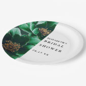 エメラルドグリーンのエレガントなモダンな花のデザインのブライズシャワーパーティー ペーパープレート (アングル)