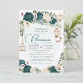 エメラルドグリーンのエレガントな花園 ブライダルシャワー 招待状 (スタンド正面)