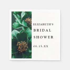 エメラルドグリーンのエレガントな花柄のウェディングシャワーナプキン スタンダードカクテルナプキン