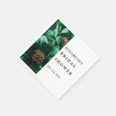 エメラルドグリーンのエレガントな花柄のウェディングシャワーナプキン スタンダードカクテルナプキン (角)