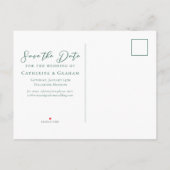 エメラルドグリーンのカップル写真 森のフォト 保存 案内ポストカード (裏面)