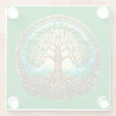 エメラルドグリーンのケルトの木 ガラスコースター (裏面)