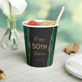 エメラルドグリーンのゴールドアゲートダーク 50歳の誕生日 紙コップ