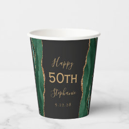 エメラルドグリーンのゴールドアゲートダーク 50歳の誕生日 紙コップ
