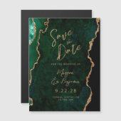 エメラルドグリーンのゴールドアゲート磁石式Save the Date (正面/裏面)