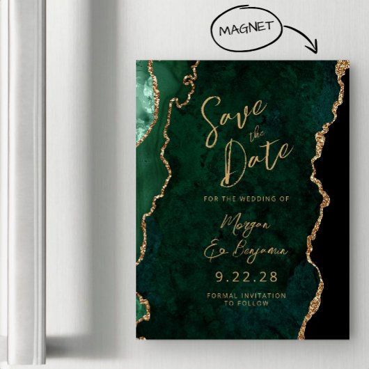 エメラルドグリーンのゴールドアゲート磁石式Save the Date