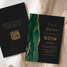 エメラルドグリーンのゴールドアゲートQRコード 50歳の誕生日 招待状