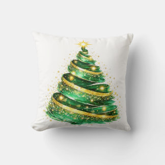 エメラルドグリーンのゴールドスワールクリスマスツリー クッション