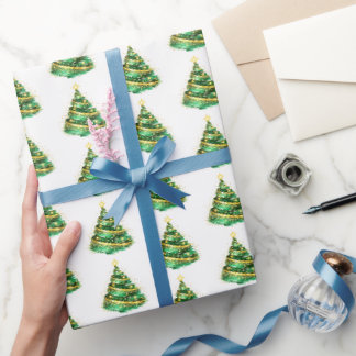 エメラルドグリーンのゴールドスワールクリスマスツリー ラッピングペーパー
