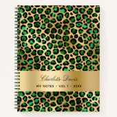 エメラルドグリーンのゴールドヒョウ柄 ノートブック (正面)