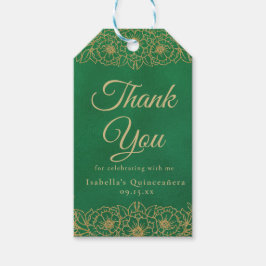 エメラルドグリーンのゴールドフラワーのキンセアニエラ感謝祭 ギフトタグ