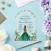 エメラルドグリーンのゴールドフラワープリンセスのキンセアニエラ アクリル招待状 (インサイチュ (ウェディング))