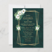 エメラルドグリーンのゴールドフレームの花 招待状 (正面)