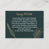 エメラルドグリーンのゴールドモダンな手描きの葉のウェディング エンクロージャーカード (正面)