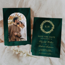 エメラルドグリーンのゴールドリーフブランチの結婚式写真