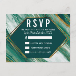 エメラルドグリーンのゴールド抽象アゲート大理石RSVP インビテーションポストカード