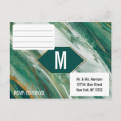 エメラルドグリーンのゴールド抽象アゲート大理石RSVP インビテーションポストカード (裏面)