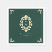 エメラルドグリーンのゴールド バロック モノグラム ウェディング スタンダードカクテルナプキン (正面)