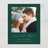 エメラルドグリーンのゴールドQRセイヴ・ザ・デート(結婚予定日)通知 (正面)