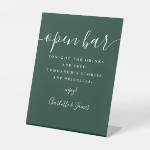 エメラルドグリーンのシグネチャースクリプトオープンバー 台座サイン