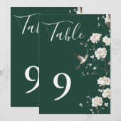 エメラルドグリーンのシノワズリーフラワーテーブルナンバー 招待状 (正面/裏面)
