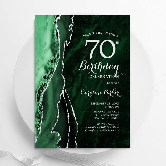エメラルドグリーンのシルバーアゲート 70歳の誕生日 招待状