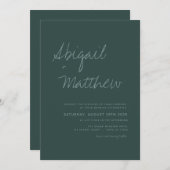 エメラルドグリーンのシンプルでミニマルな写真付きウェディング 招待状 (正面/裏面)