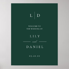 エメラルドグリーンのシンプルなモノグラム結婚式ウェルカムサイン ポスター