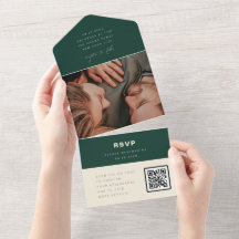 エメラルドグリーンのシンプルな結婚式フォトQRコードRSVP