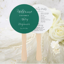エメラルドグリーンのシンプルな結婚式プログラム ハンドファン