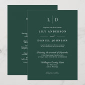 エメラルドグリーンのシンプルモノグラムオールインワンウェディング 招待状 (正面/裏面)